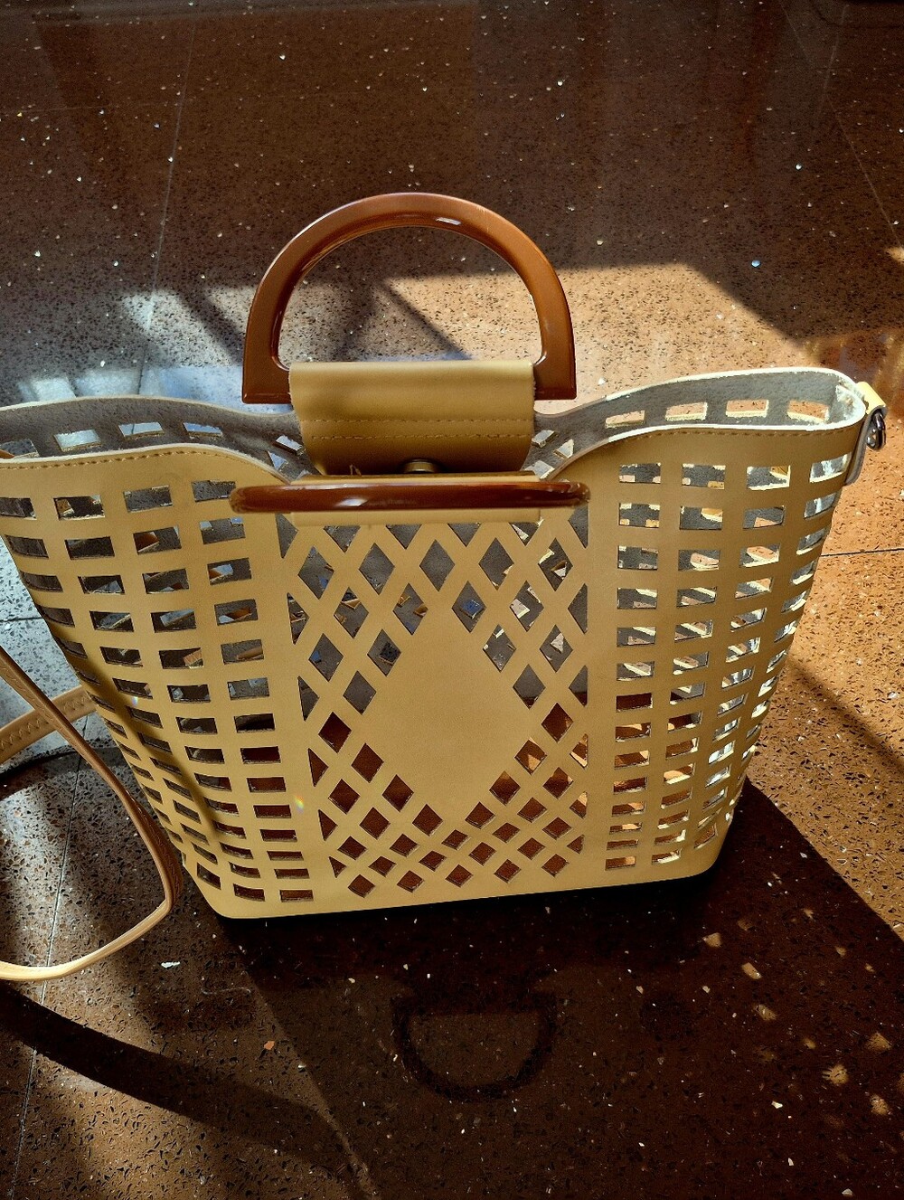 Cream Laser-Cut Tote with Tan Handles